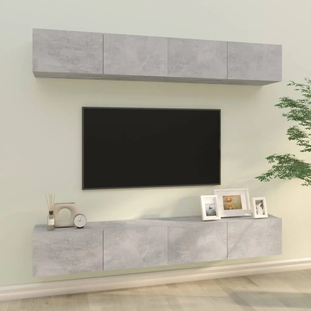 vidaXL Dulapuri TV de perete, 4 buc, gri beton, 100x30x30 cm