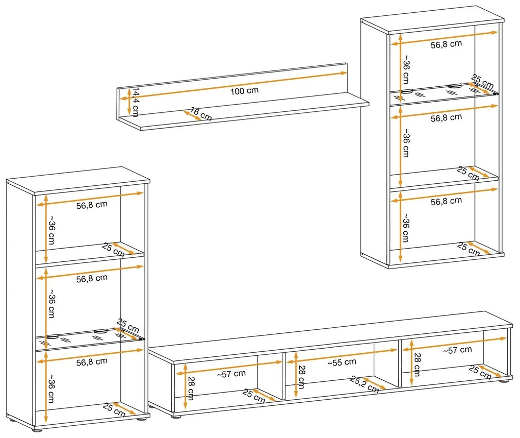 Mobilier living Wowza (hikora jackson + negru (cu iluminat LED). 1097585