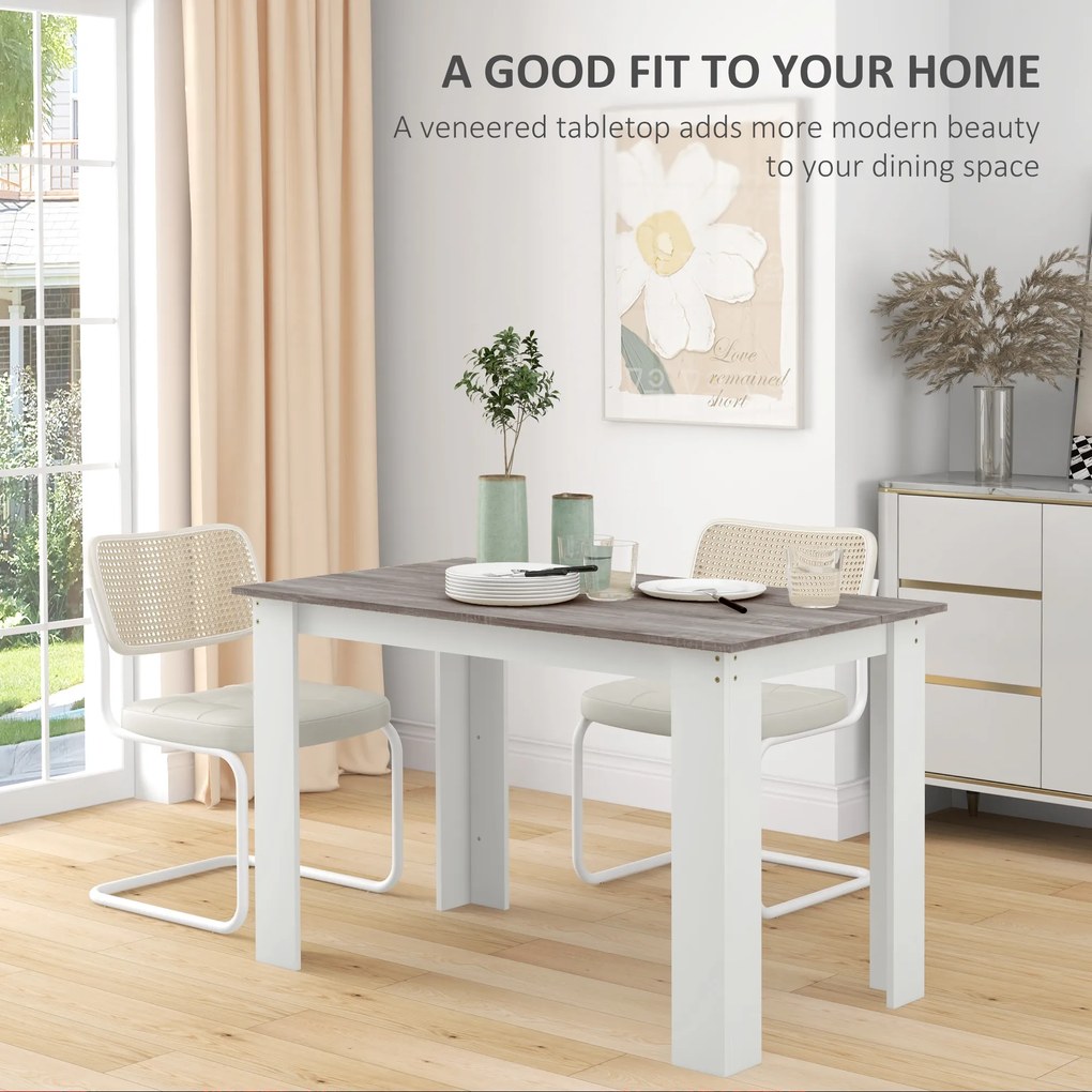 HOMCOM Masă Modernă de Dining pentru 4-6 Persoane 120x69x75 cm Gri și Alb | Aosom Romania