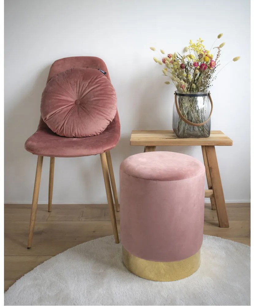 Gamby Pouf din catifea cu bază din cupru roz, 34x43 cm