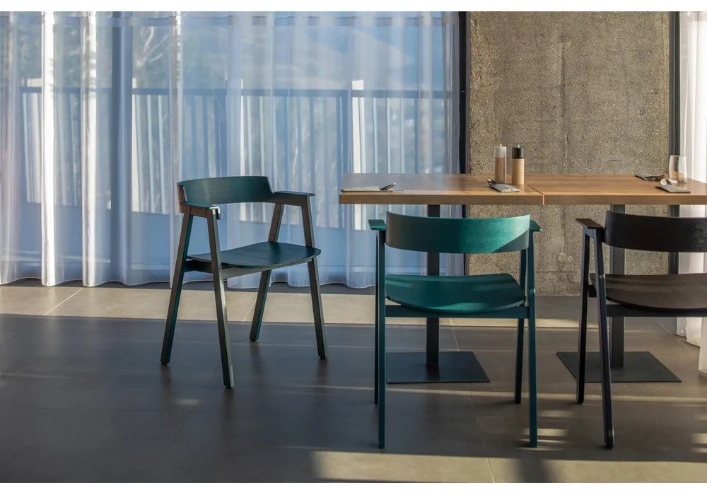 Scaun de dining petrol cu cotiere din lemn de stejar Flip – Gazzda