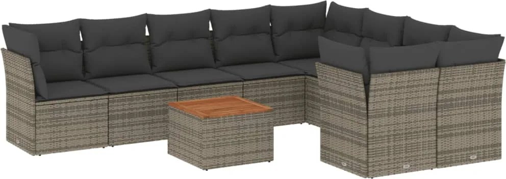 vidaXL Set mobilier de grădină cu perne, 10 piese, gri, poliratan