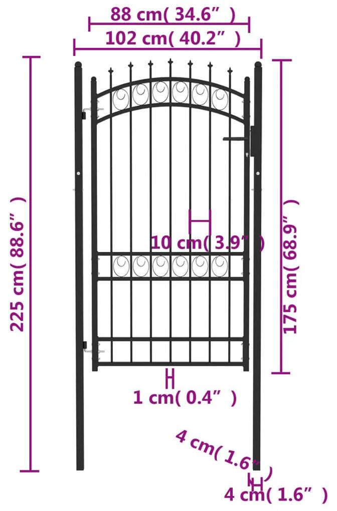 Poarta de gard cu tepuse, negru, 100x175 cm, otel Negru, 100 x 175 cm