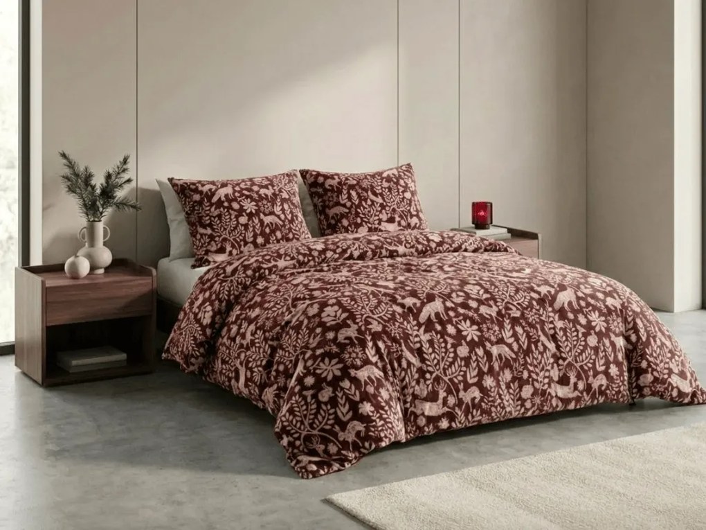 Lenjerie cocolino FOREST ANIMALS visiniu Dimensiune lenjerie de pat: 2 buc 70 x 90 cm | 200 x 220 cm