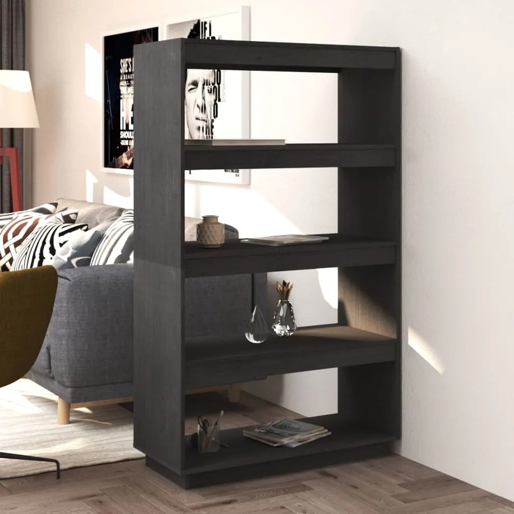 Bibliotecă/separator cameră, gri, 80x35x135 cm, lemn masiv pin