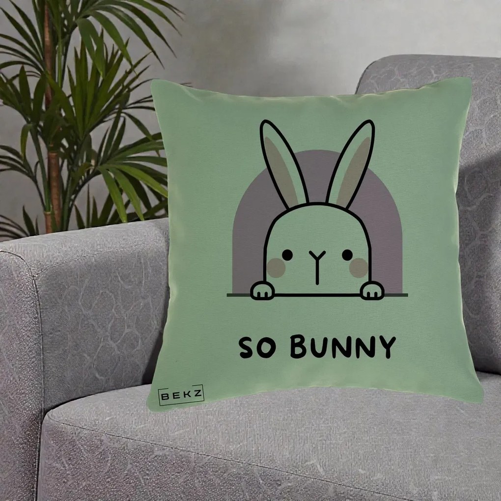 Perna Decorativa So Bunny Kawaii, 40x40 cm, Verde, Husa Detasabila, Perna Inclusa, BEKZ®