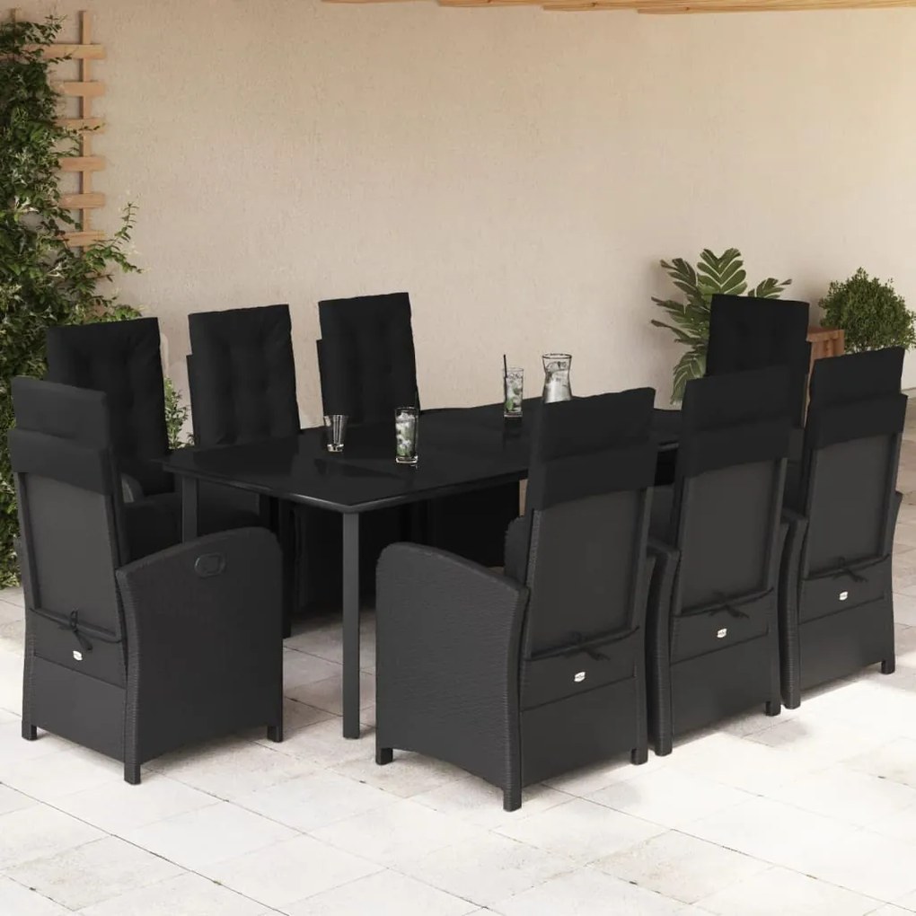 vidaXL Set mobilier de grădină cu perne, 9 piese, negru, poliratan
