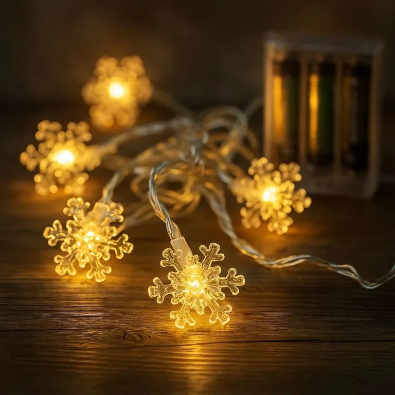 Lanț luminos de Crăciun - fulgi de zăpadă, alb cald, 20 LED-