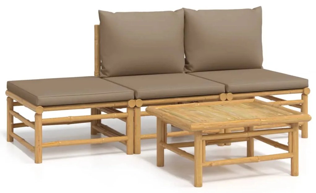 3155139 vidaXL Set mobilier de grădină cu perne gri taupe, 4 piese, bambus