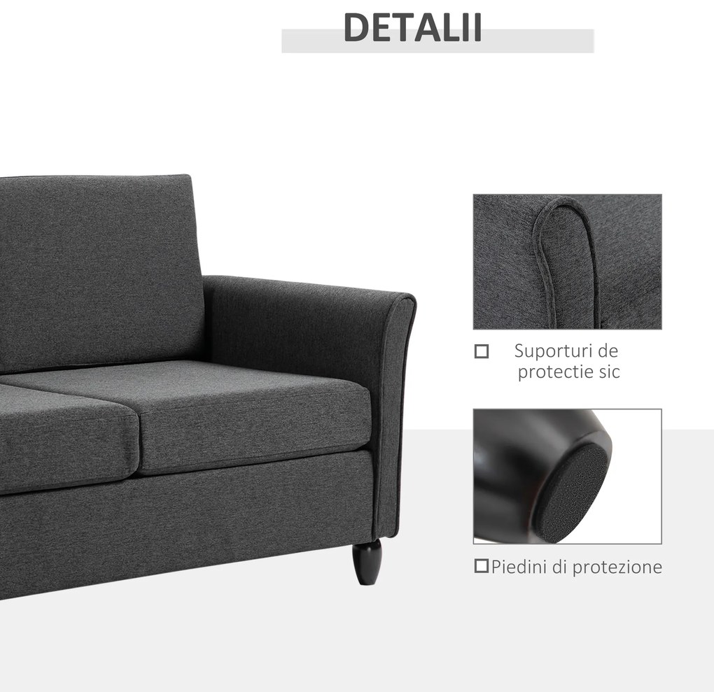 HOMCOM canapea 2 locuri tapitata compacta confortabila 141x70x78cm gri | Aosom Romania