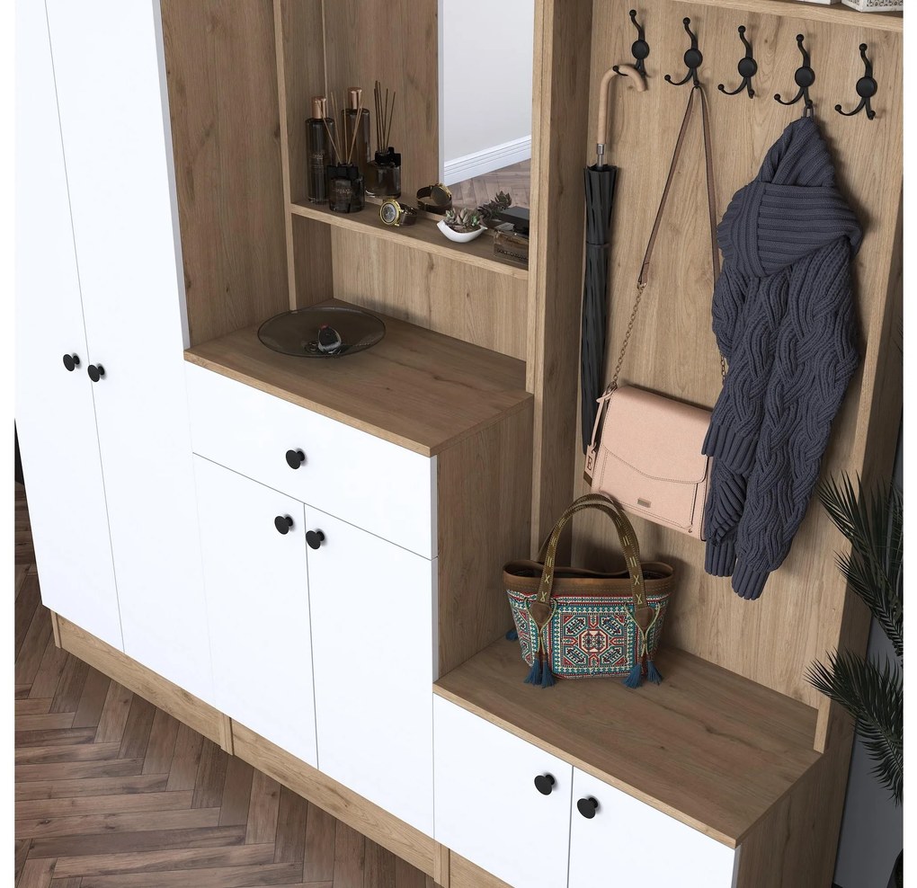Mobilier hol Pixie 2 (nuc + alb) (cu oglindă). 1102449