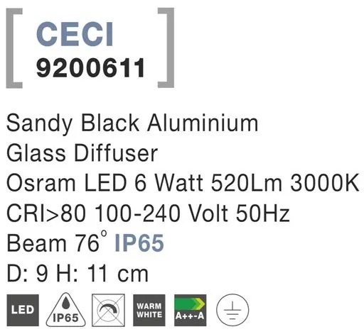 Spot LED aplicat de exterior IP65 CECI negru 9cm NVL-9200611