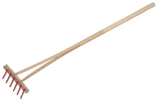 Grebla cu mâner - roșie cu 6 pini lemn/plastic 90 cm