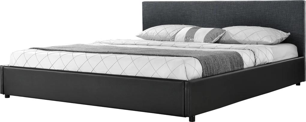Corium® [my.bed] Pat frantuzesc elegant - 140x200cm (Partea capului: tesatura negru Rama: imitatie de piele negru) - cu rama pat