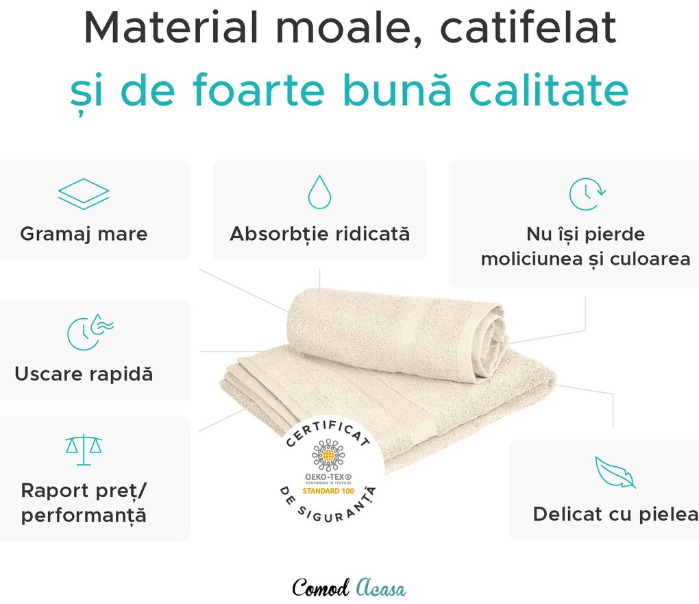 Prosop CLARYSSE ELEGANCE 70x140 cm crem, 100% bumbac