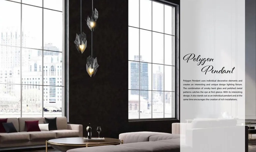 Lustra cu 3 pendule moderna design LUX realizata manual POLYGON