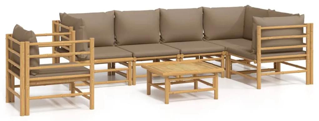 3155125 vidaXL Set mobilier de grădină cu perne gri taupe, 7 piese, bambus
