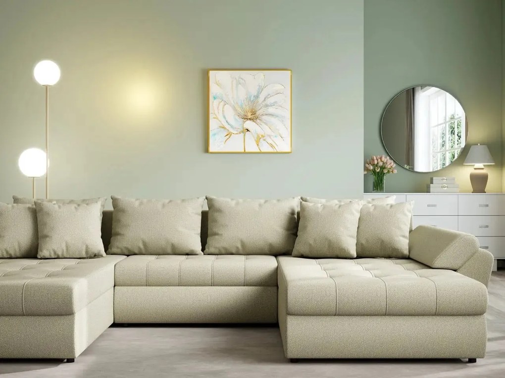 Colțar extensibil dumonde cu ladă de depozitare si sezut confortabil din spuma high-density, Loana U Enjoy Camel 355x185 cm