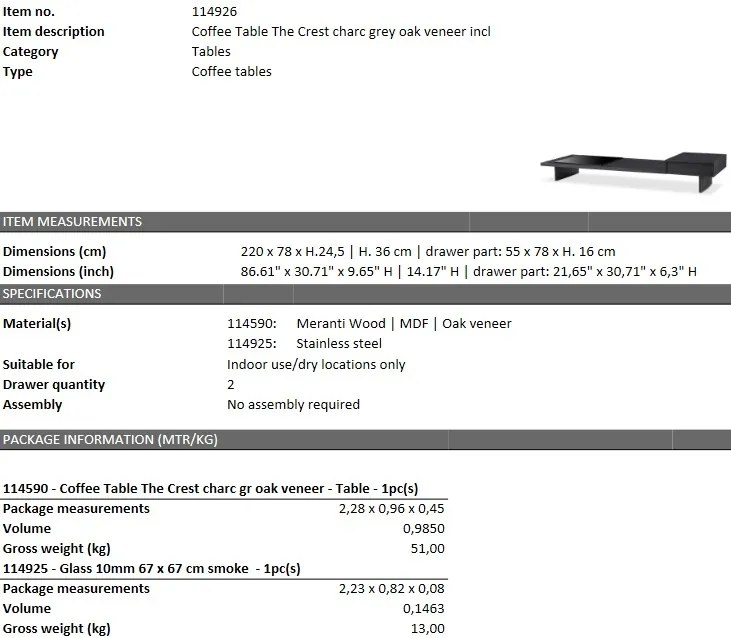 Masuta de cafea design LUX The Crest, negru 114926 HZ