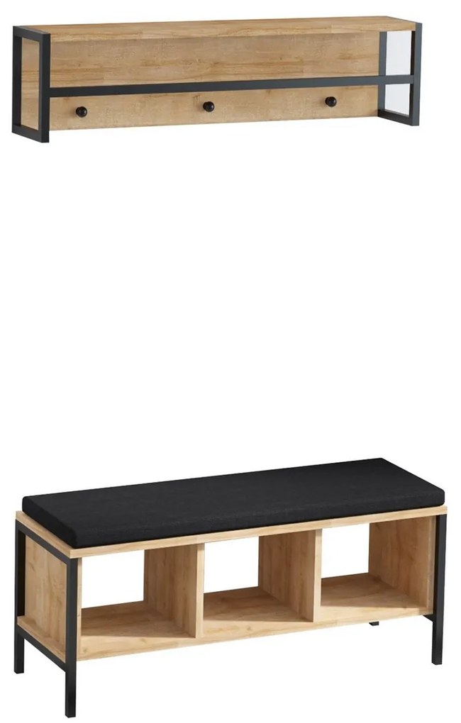 Cuier de perete cu bancă Shana Oak and Black