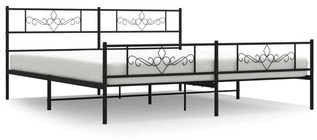 355292 vidaXL Cadru pat metalic cu tăblii de cap/picioare, negru, 200x200 cm