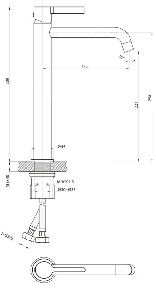 Baterie de lavoar Sapho ICONIC 30,9 cm crom lucios