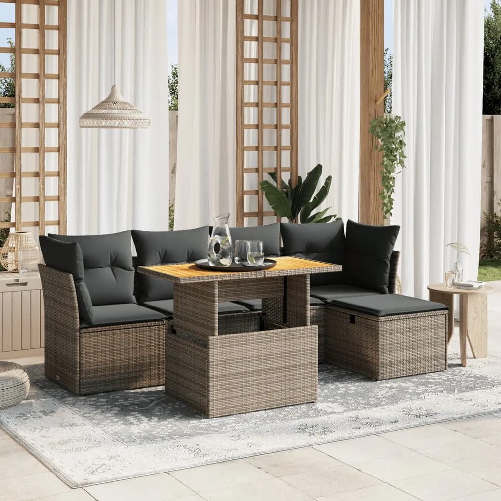 3275468 vidaXL Set mobilier grădină cu perne, 6 piese, gri, poliratan