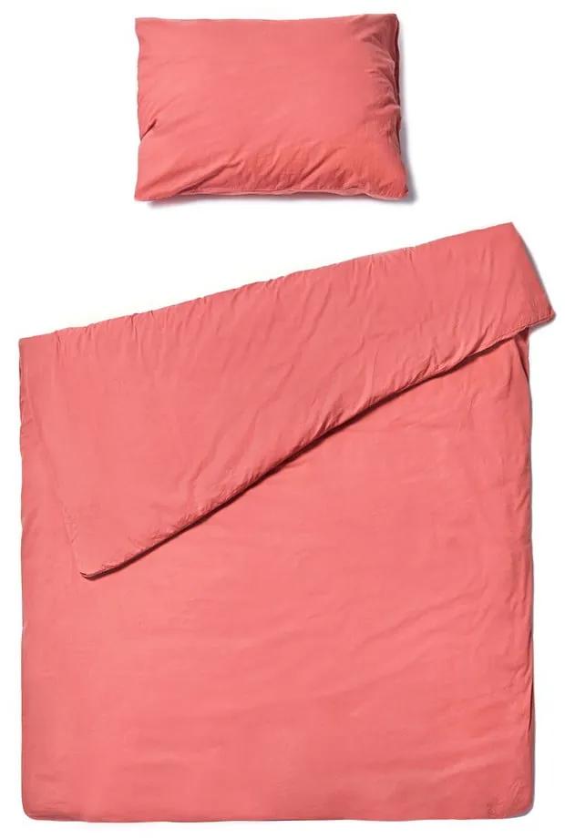 Lenjerie de pat din bumbac pentru o persoană Bonami Selection, 140 x 200 cm, roz corai