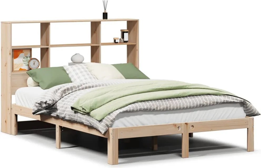 vidaXL Pat cu bibliotecă fără saltea, 150x200 cm, lemn masiv de pin