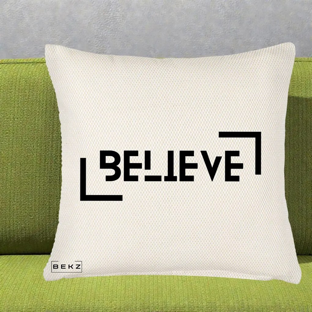 Perna Decorativa Believe Minimalist, 40x40 cm, Crem Reliefat, Husa Detasabila, Perna Inclusa, BEKZ®