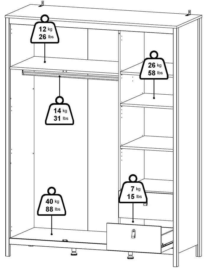 Șifonier alb cu oglindă 150x199x58 cm Madrid – Tvilum