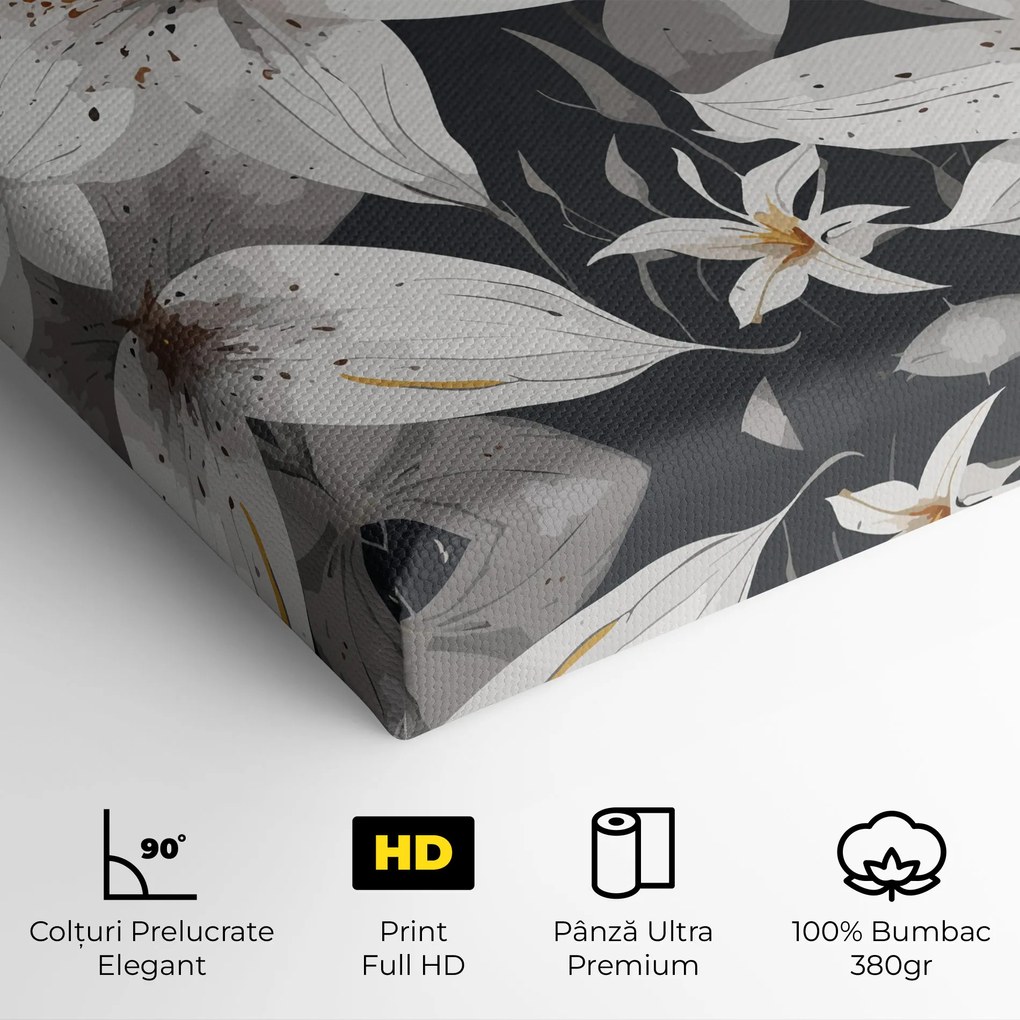 Tablou Canvas, 80x120cm, Dormitor si Living, Flori, Crini, White Grey Lily