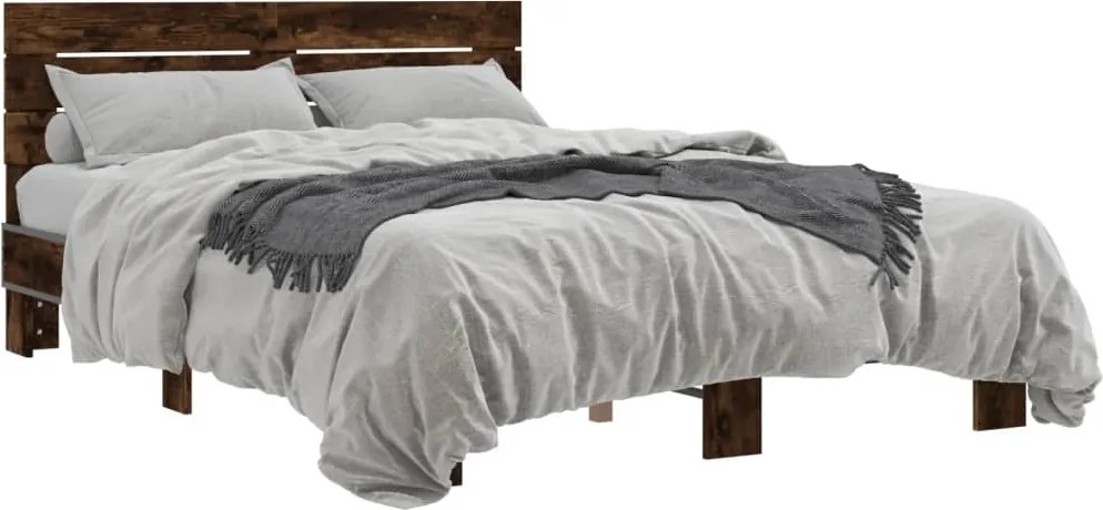 vidaXL Cadru de pat, stejar afumat 140x190 cm lemn prelucrat și metal