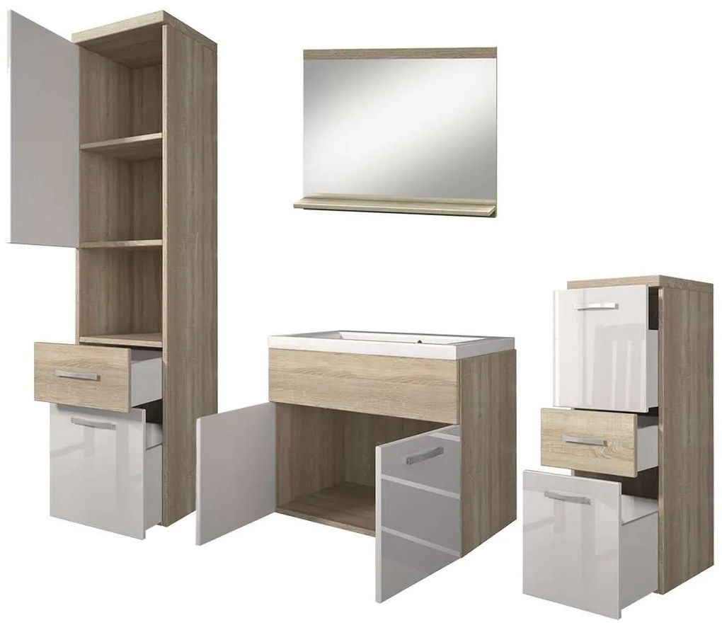 Zondo Mobilier baie Lunara (bodega + Alb lucios ) (fără sifon, baterie Platino). 1053660