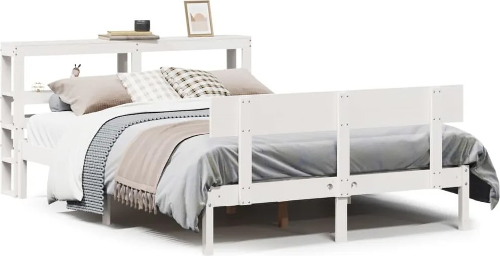 vidaXL Cadru de pat fără saltea, alb, 150x200 cm, lemn masiv pin