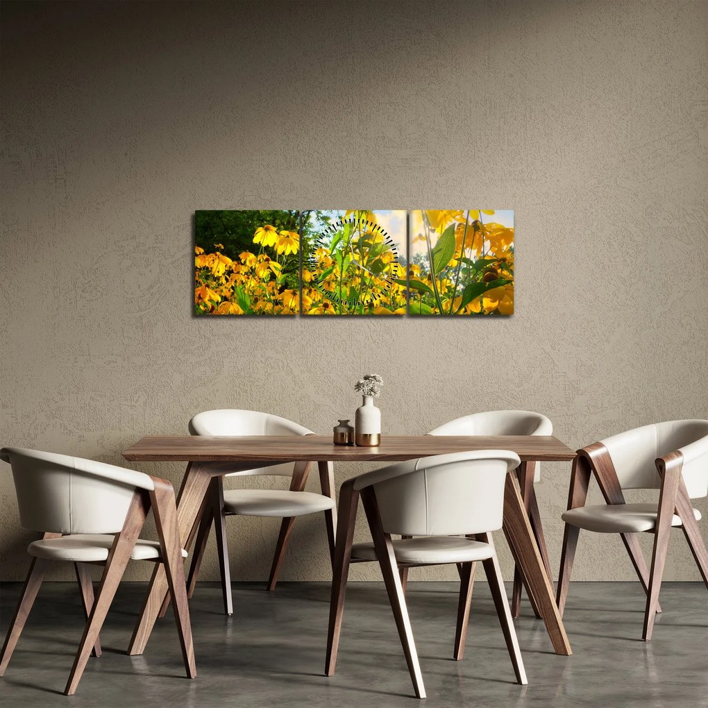 Tablou - Flori galbene (cu ceas) (90x30 cm)