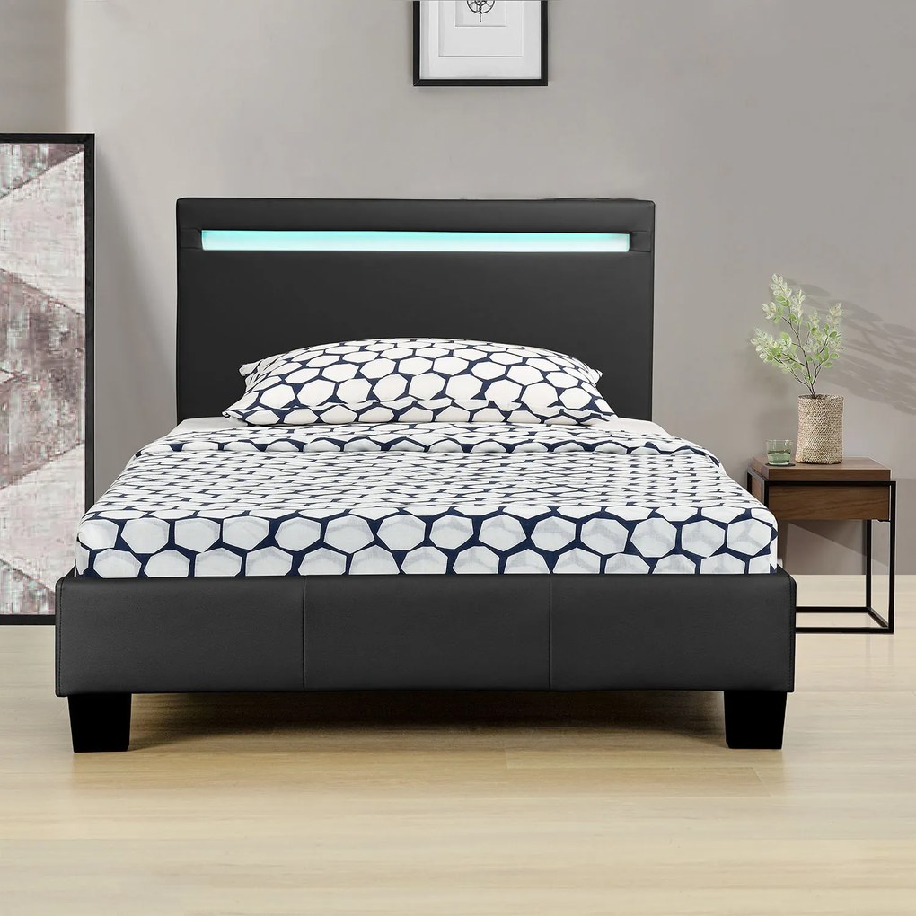 Čalúnená posteľ Verona 90 x 200 cm s LED osvetlením v čiernej farbe