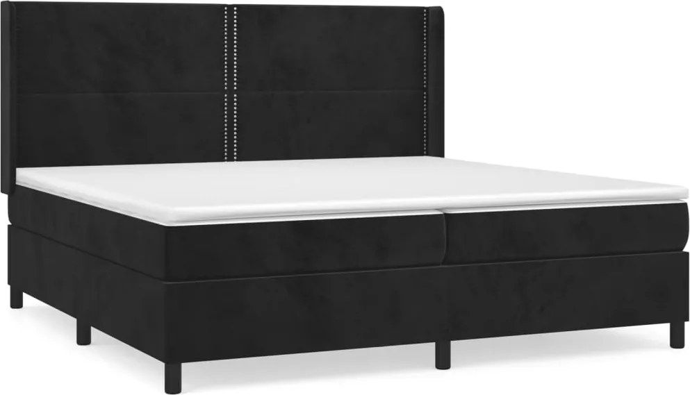 vidaXL Pat box spring cu saltea, negru, 200x200 cm, catifea