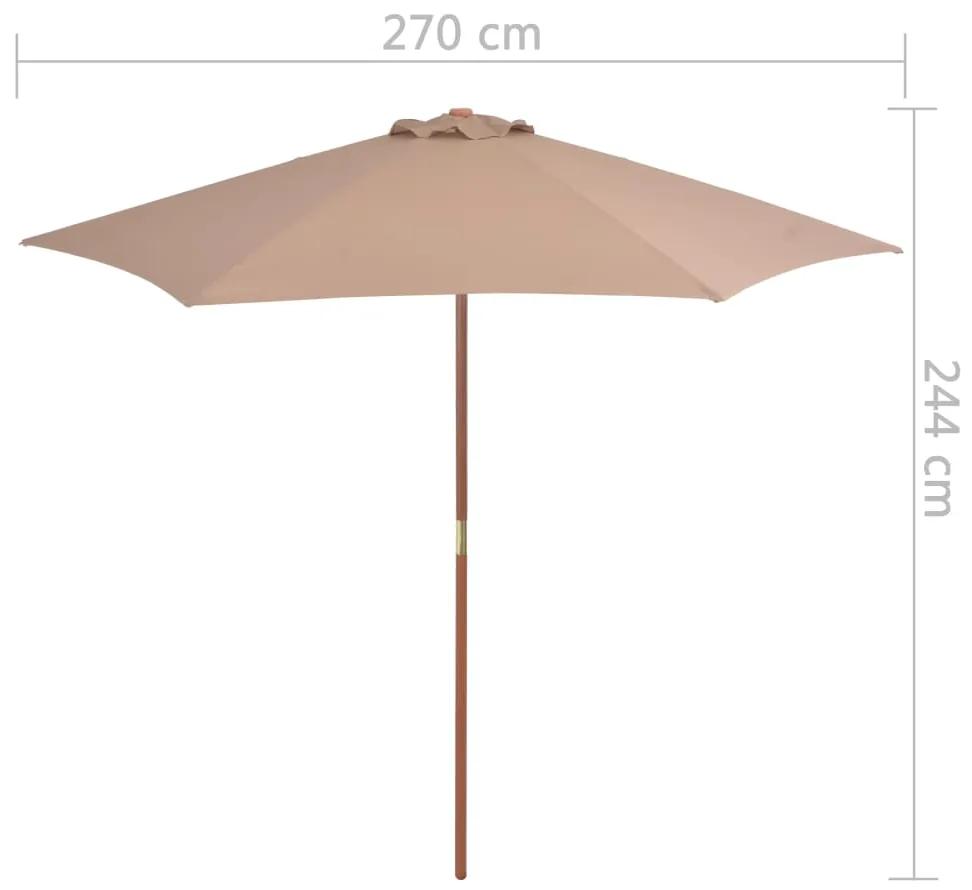 Umbrela de soare de exterior cu stalp din lemn, taupe, 270 cm Gri taupe