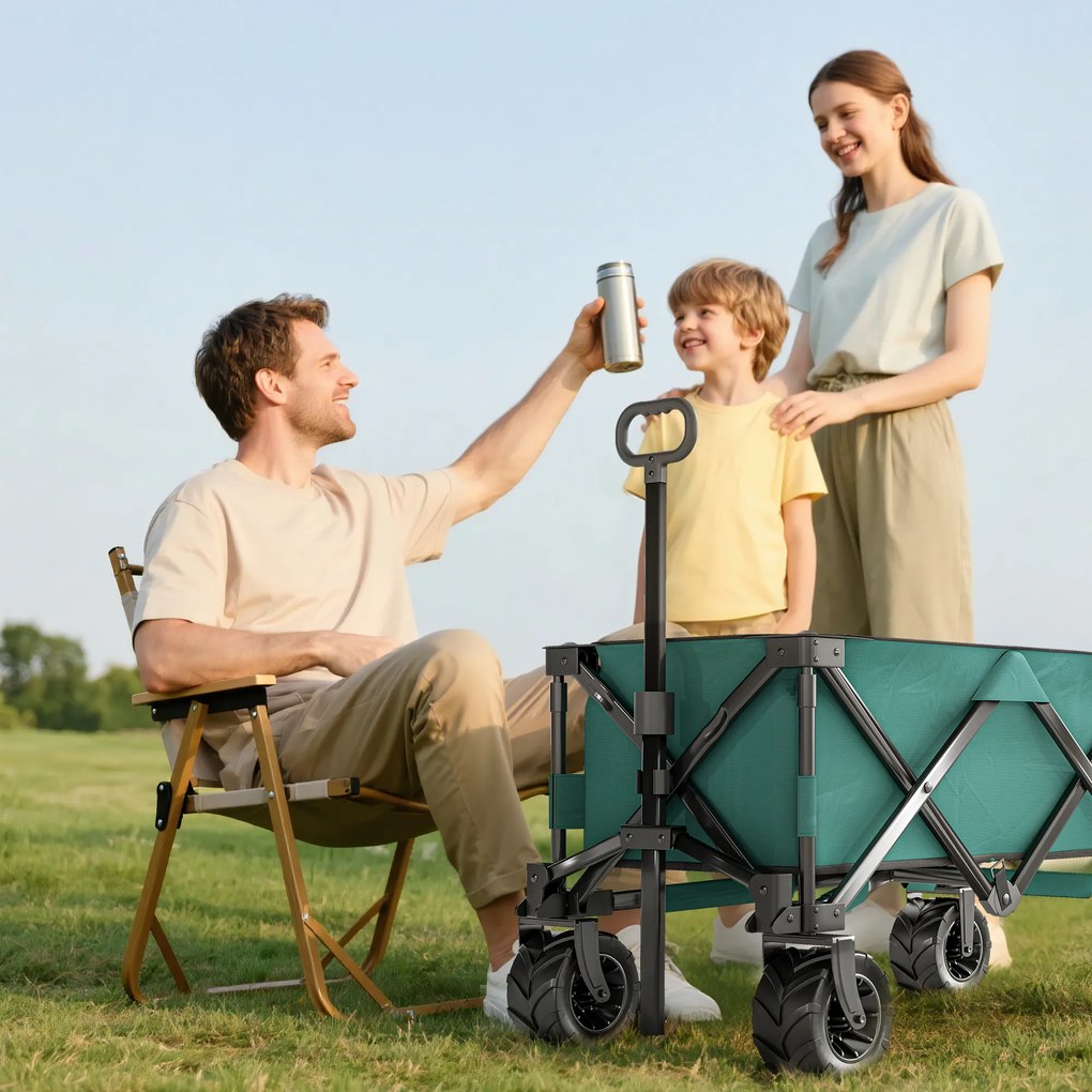 Outsunny Cărucior de Grădină cu Mâner Telescopic, Cărucior pentru Transport Obiecte până la 70 kg, 108x55 cm, Verde | Aosom Romania