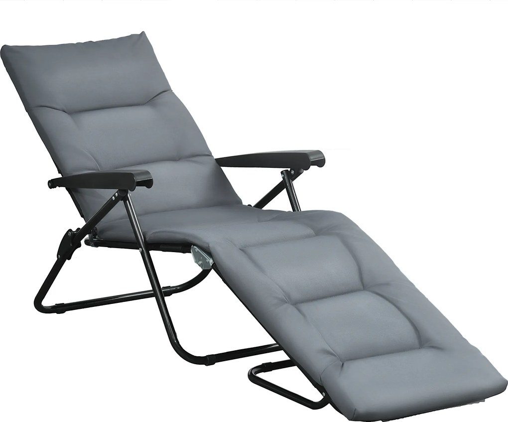 Outsunny Șezlong pliabil înclinat 6 poziții, mare confort, cu saltea + cotiere, oțel poliester gri | Aosom Romania