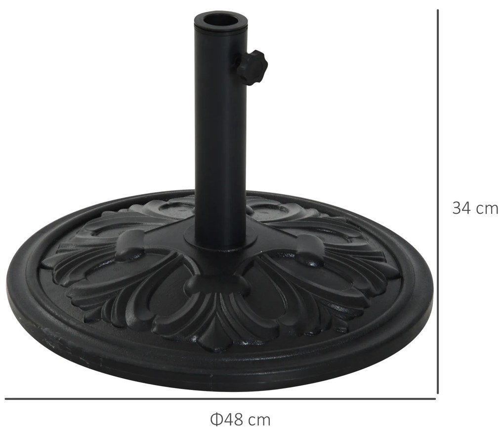 Outsunny Bază Stabilă Rotundă pentru Umbrele, Plastic Rezistent, 13kg, Compatibilă cu Stâlpi 35-38-48mm, Negru | Aosom Romania