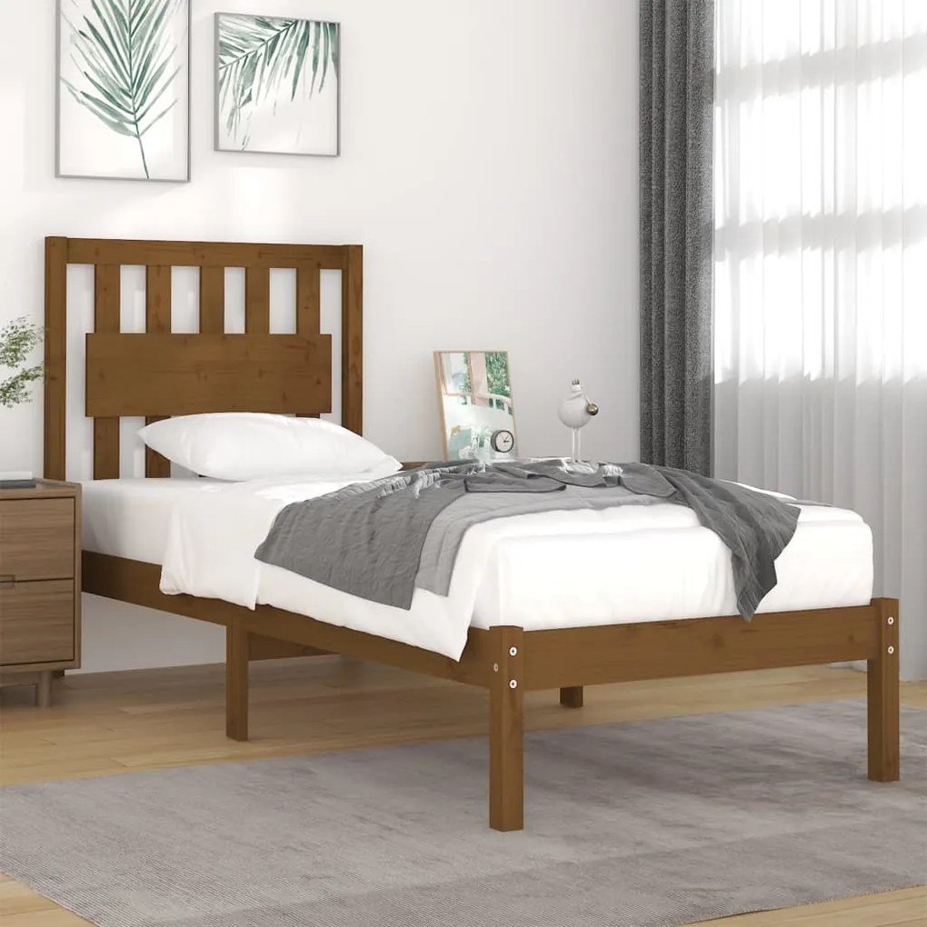3103921 vidaXL Cadru de pat, maro miere, 90x200 cm, lemn masiv de pin
