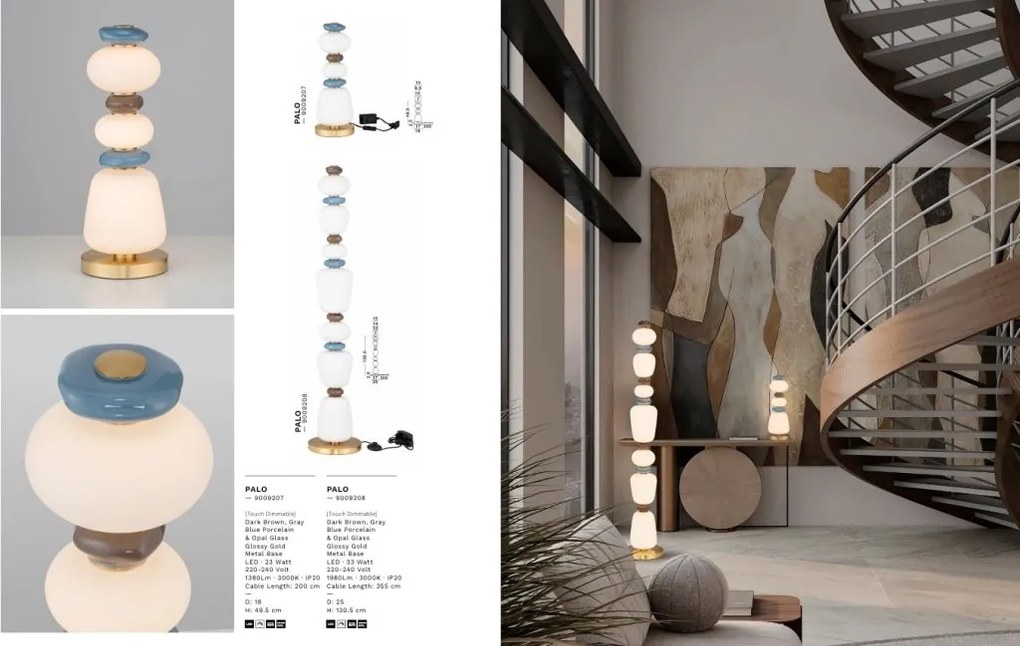 Lampadar LED decorativ ceramica maro, albastru, alb, PALO
