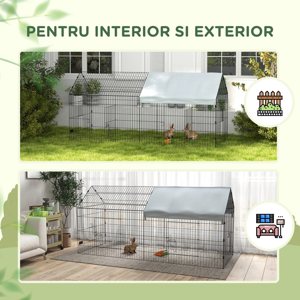 PawHut Cușcă pentru găini cu Acoperiș din Țesătură 220x85x103cm Argintiu | Aosom Romania