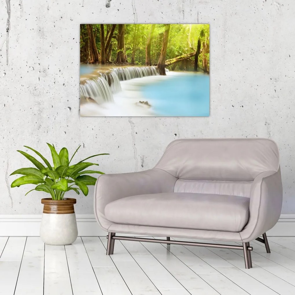 Tablou pe sticlă cu cascada Huai Mae Kamin în pădure (70x50 cm)