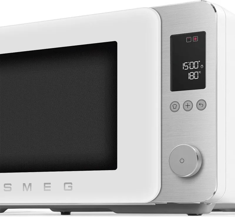 Cuptor cu microunde combinat cu aer cald SMEG Collezione MOC02WHMEU, 900 W, 27 l, 25 de programe, închidere lină, setări personalizate, alb mat