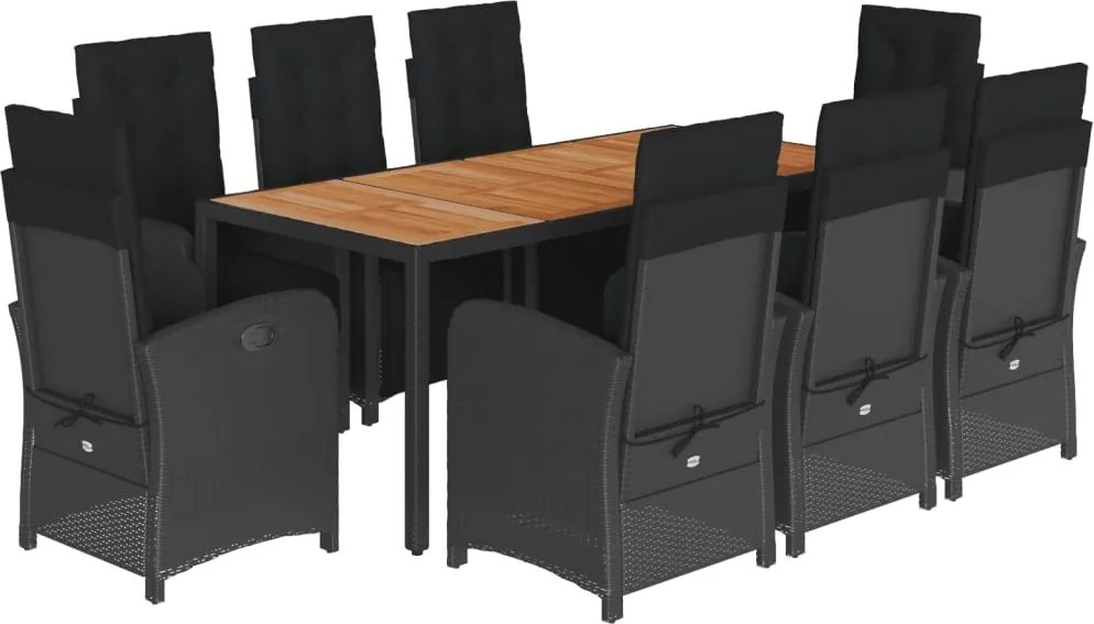 vidaXL Set mobilier de grădină cu perne, 9 piese, negru, poliratan