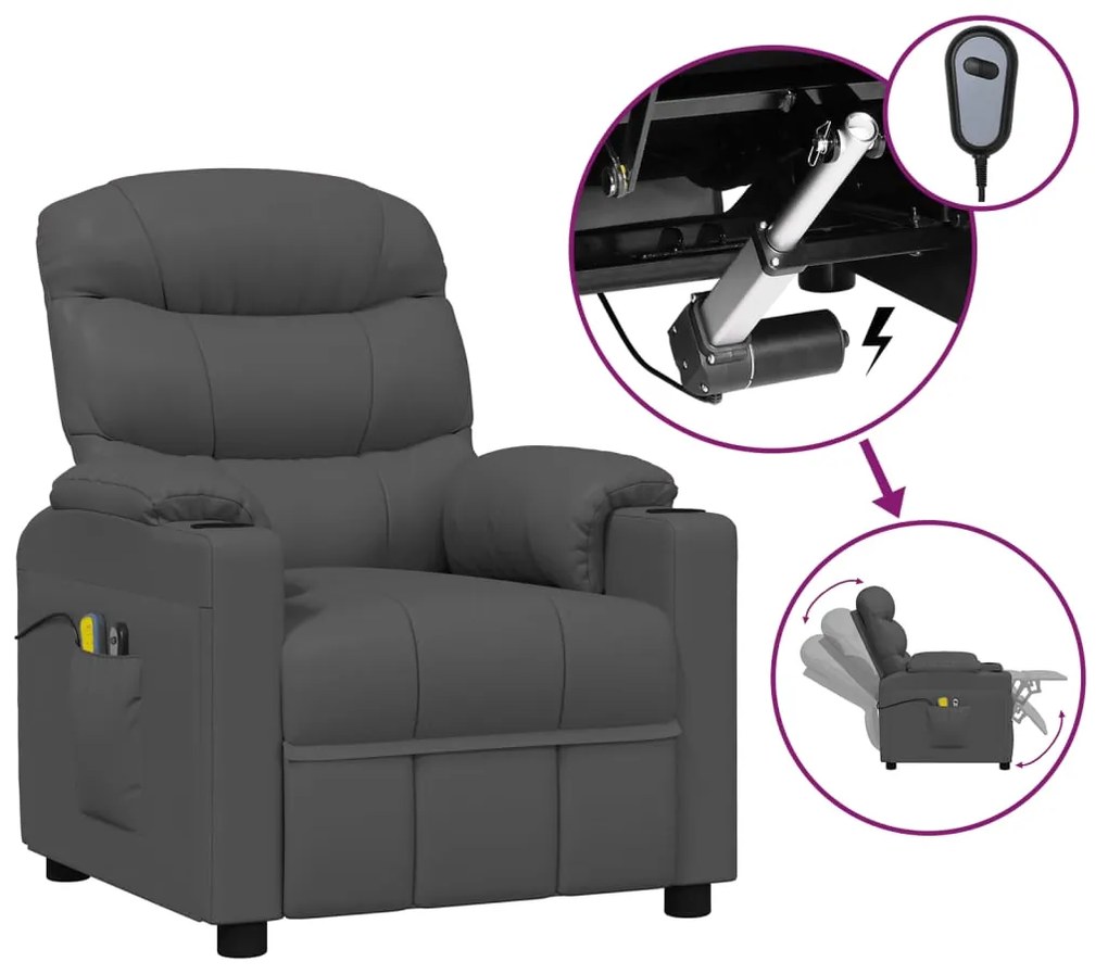3143487 vidaXL Fotoliu de masaj electric, gri, piele ecologică