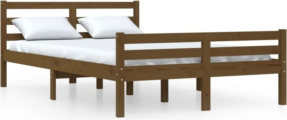 vidaXL Cadru de pat mic dublu, maro miere, 120x190 cm, lemn masiv